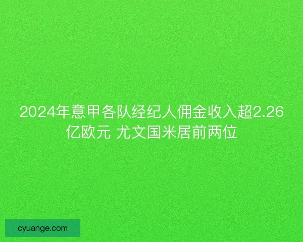 2024年意甲各队经纪人佣金收入超2.26亿欧元 尤文国米居前两位